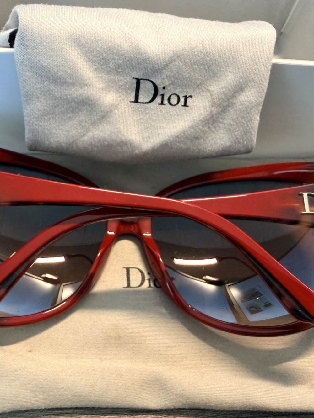 Christian Dior 507J Oversized Red Sunglasses | Vintage Y2K Glam w/ Case - Picture 4 of 7